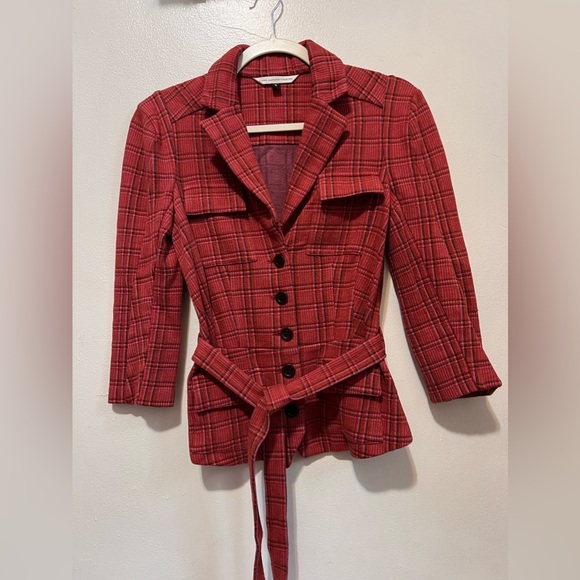 [Diane Von Furstenburg] Plaid Print Cotton Blazer - Picture 2 of 16